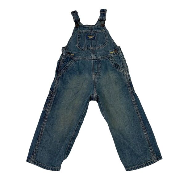 Oshkosh B’gosh Vestbak Blue Denim Overalls Size 24M Toddler Faded Snap - Picture 1 of 11